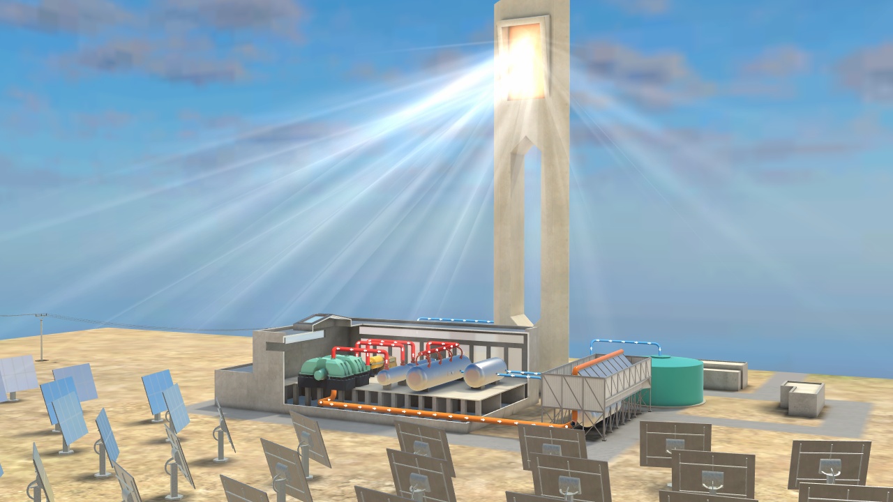 Central tower solar power plant